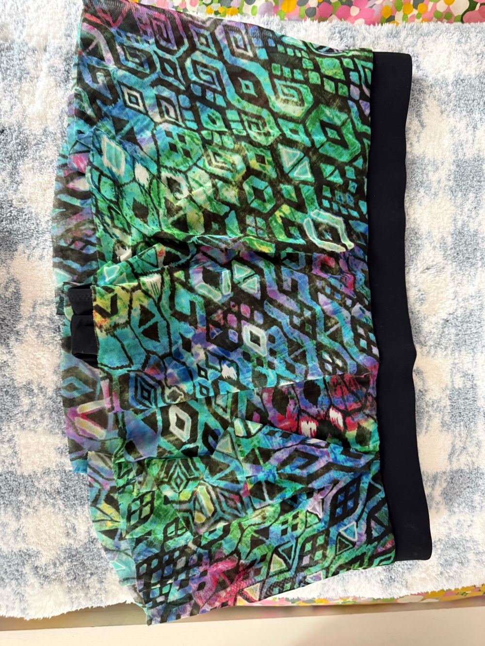 Profile by Gottex - Colorful Abstract Geometric swim Skirt - Green & Blue Print
